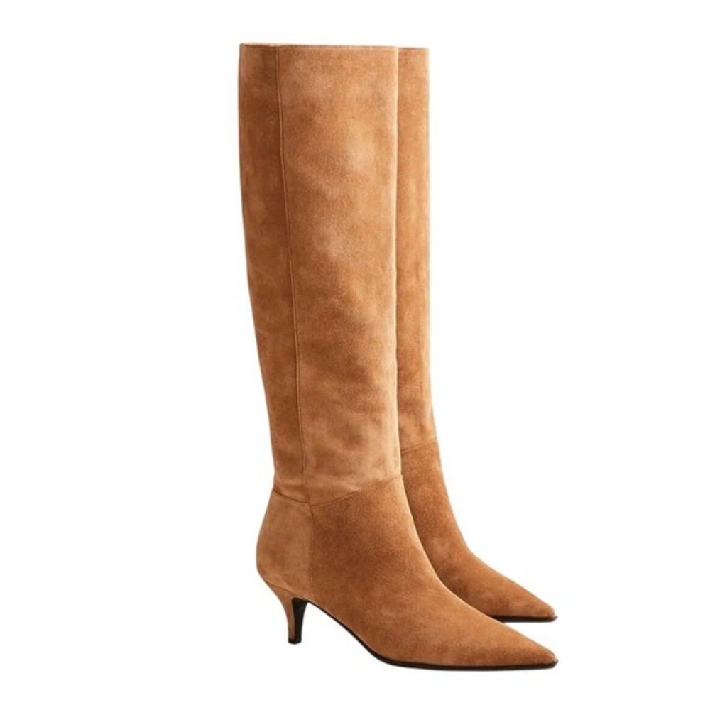 J. Crew Stevie Knee-High Boots Blonde Espresso Suede Kitten Heel 11